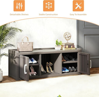2-Tier Storage Bench, Waterproof UV-Resistant Outdoor Shoe Storage Cabinet - Image 3