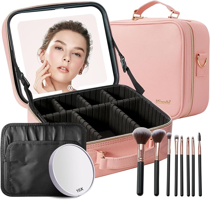 Mocado Travel Makeup Bag with LED Lighted Mirror, Travel Makeup Organizer by Mocado