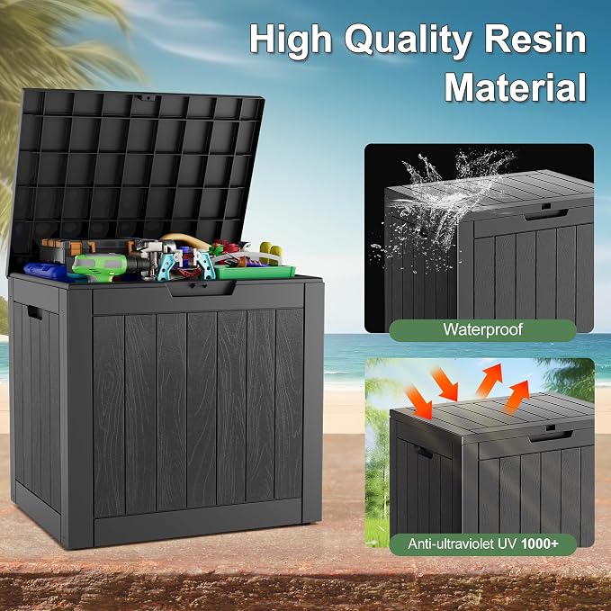 KAMABOKO 32 Gallon Outdoor Storage Box 2 Pack All-Weather Deck Box - Image 4