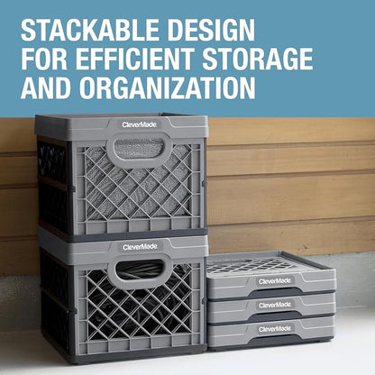CleverMade Collapsible Milk Crate, 3PK - 25L Stackable Storage Bins - Image 5