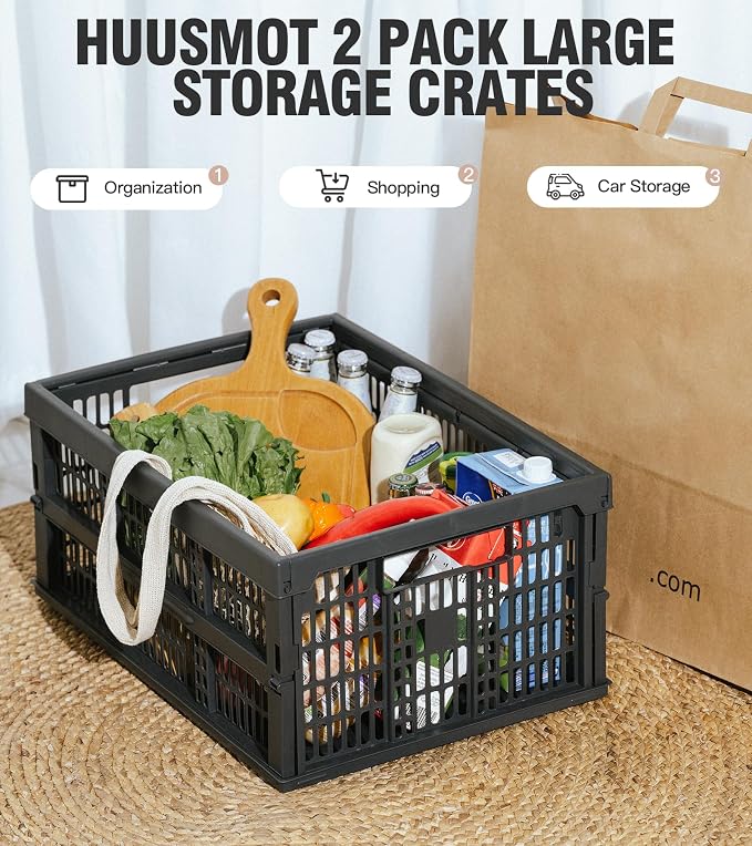 2-Pack Pastel Plastic Storage Baskets, Collapsible Crates - Image 2