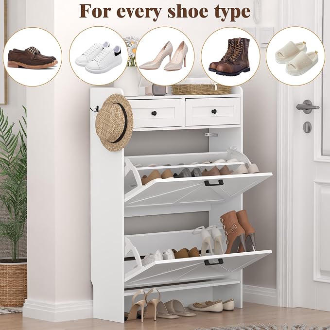 Thacuok Shoe Cabinet with 2 Flip Drawers & 2 Storage Drawers, Rustic Farmhouse - Image 8