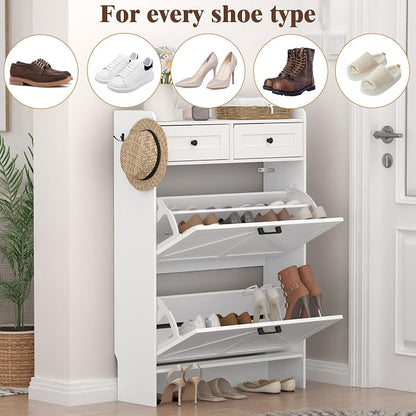 Thacuok Shoe Cabinet with 2 Flip Drawers & 2 Storage Drawers, Rustic Farmhouse - Image 8