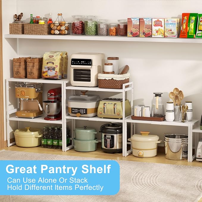 2 Pack Expandable Kitchen Storage Shelves, 110LBS Heavy Duty Metal Shelving - Image 8