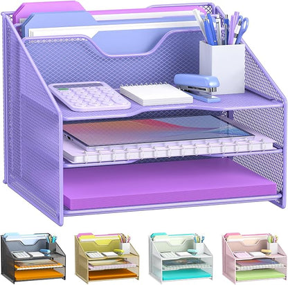 Samstar Purple Desk File Organizer, Mesh Letter File Folder Holder by Samstar