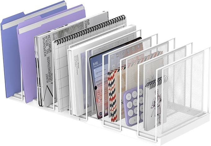 9-Section Desk File Organizer, Vertical File Holder, Mesh Desktop File Folder by JMHUD