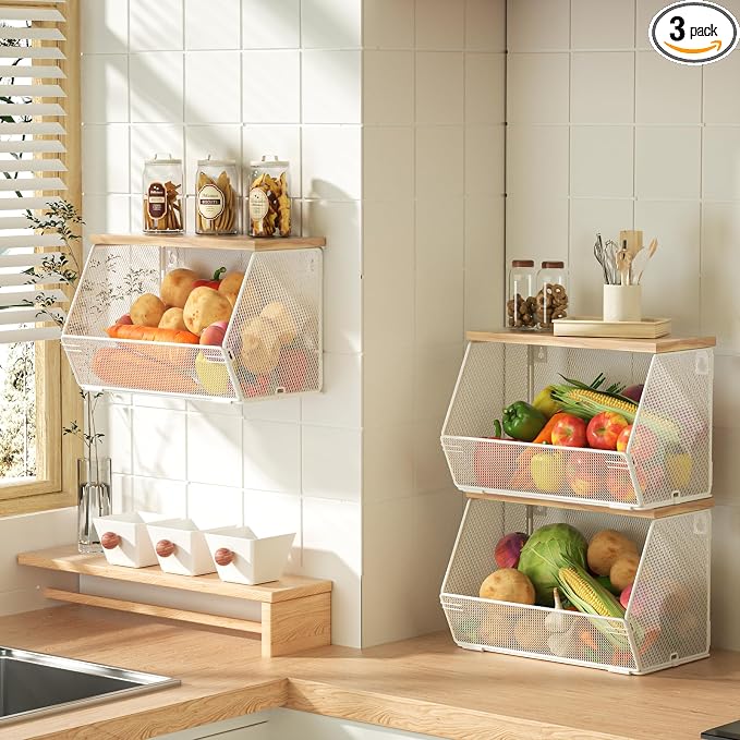 3-Pack Stackable Wire Basket by Litwaro