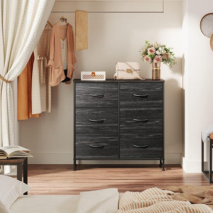 WLIVE Dresser for Bedroom with 6 Drawers, Charcoal Black Wood Grain Print | - Image 2