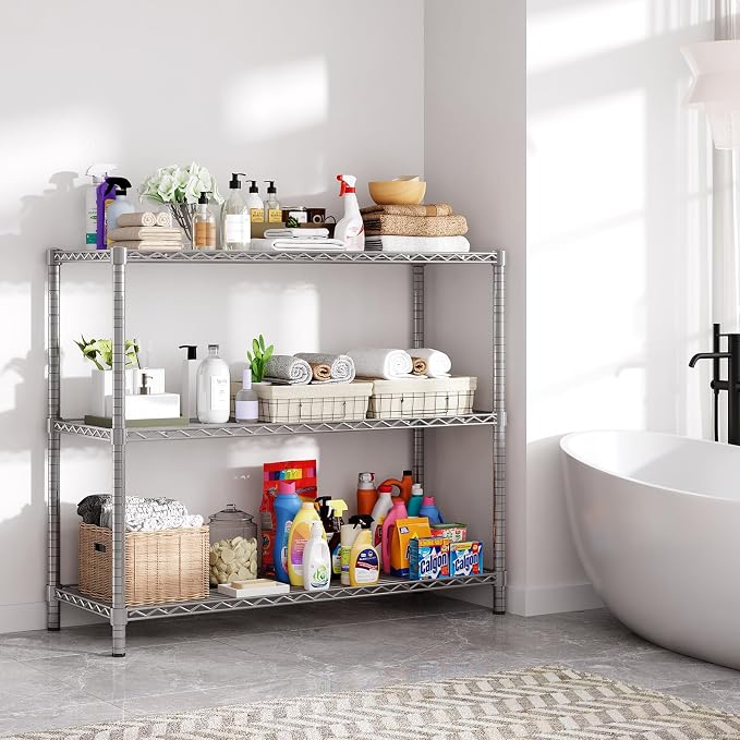 45" W x 20" D x 47" H Heavy Duty Wire Shelving Unit, 3-Tier Utility Storage - Image 8