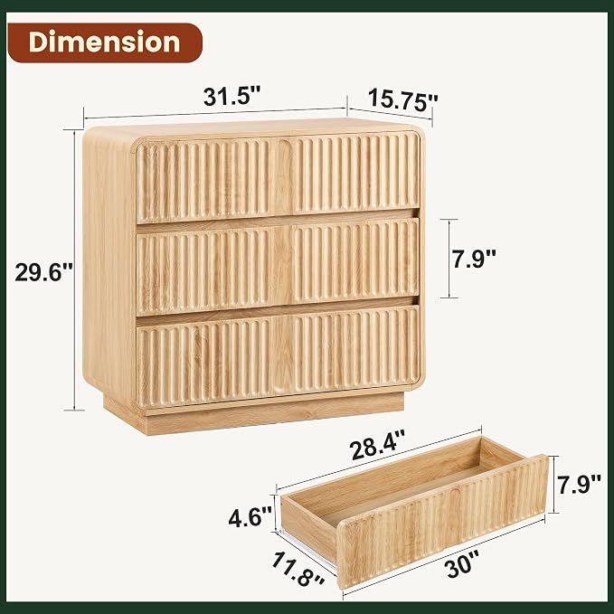 Turtle&Myrtle Fluted 3 Drawer Dressers - Image 2