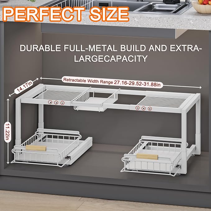 Under Sink Organizer, Pull Out Storage Organizer, 2 Tier Sliding Sink Organizer - Image 2