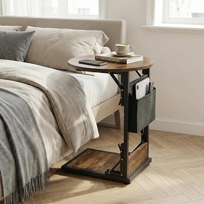Foldable C Shaped End Table, 15.7" Couch Side Table - Image 2
