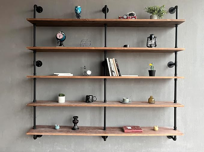 HDDFER Industrial Pipe Shelf Shelving Bookcase, Wall Mounted Rustic Bookshelf - Image 7