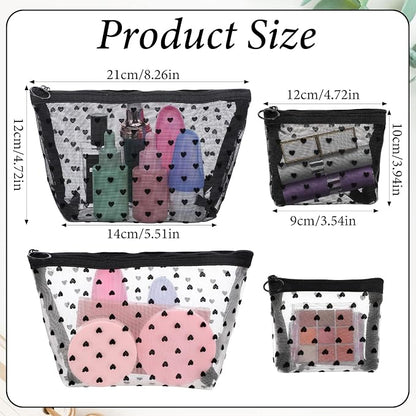 4 PCS Heart Printed Mesh Makeup Bag Set - Image 2