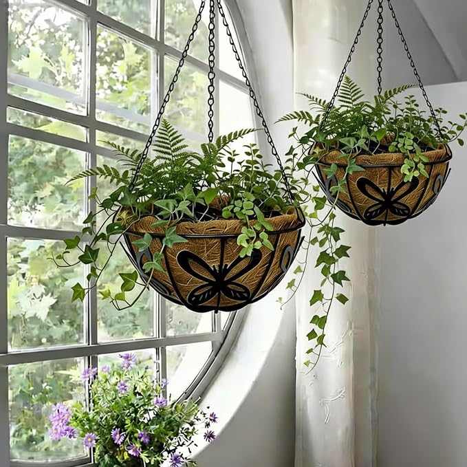 12 Inch Hanging Baskets for Plants Outdoor, 2 Pack Metal Wire Hanging Planters - Image 5