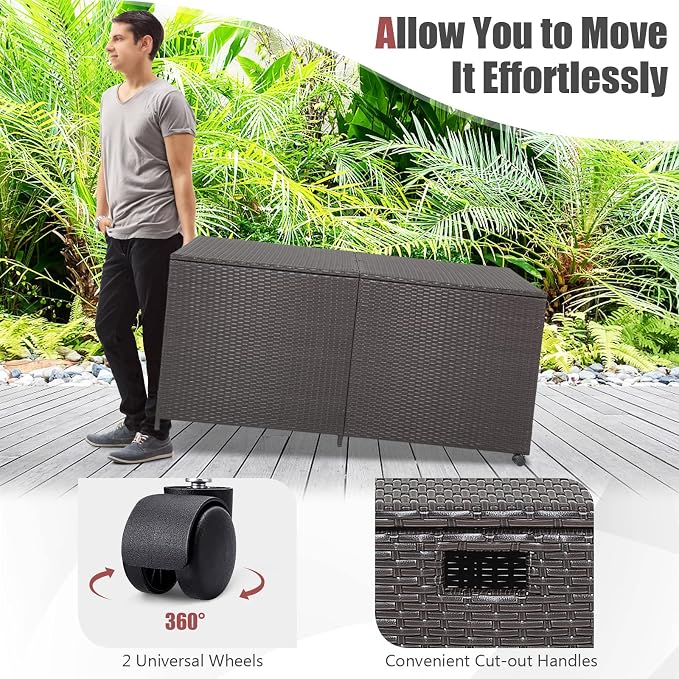 Tangkula 175 Gallon Outdoor Storage Box, Wicker Patio Deck Box - Image 5