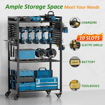 Power Tool Organizer Cart, Rolling Tool Drills Holders Storage Rack on Wheels - Image 2