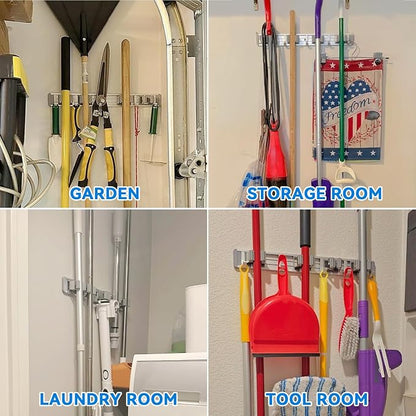 reliahom Broom Holder Wall Mount Mop Hanger Tools organizer 4Racks 5Hooks | - Image 6