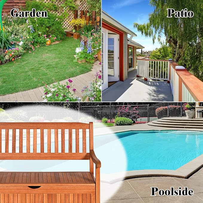 Tangkula Outdoor Wood Storage Bench Deck Box, Entryway Porch Storage Bench - Image 8