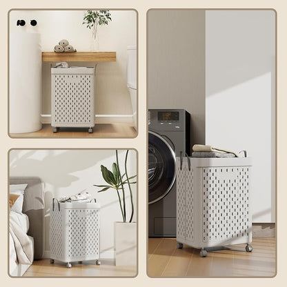 UAK Laundry Basket with Wheels, Collapsible Plastic Laundry Hamper with Handle - Image 5