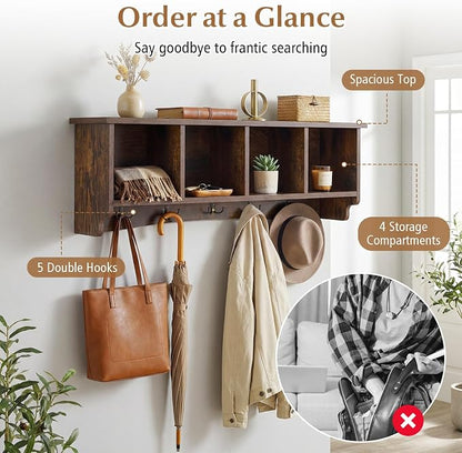 Giantex Wall Mounted Coat Rack, 28.5'' Wooden Floating Shelf - Image 7