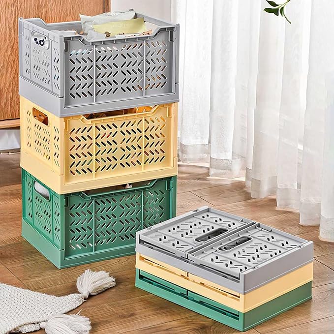 Domiella 2-Pack Crates for Storage, Storage Crates Plastic Stackable, Foldable - Image 6