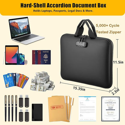 Fireproof Document Box with Combination Lock, Hard-Shell Fireproof File - Image 4