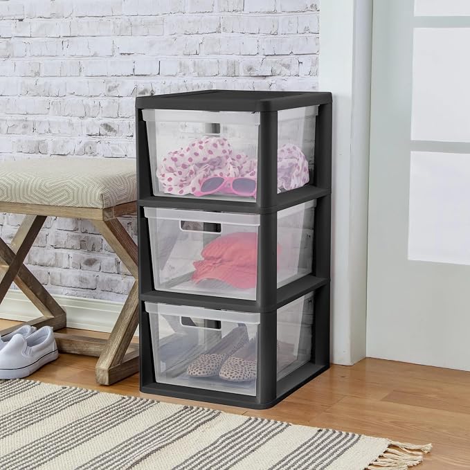 Medium 3 Drawer Tower with Removable Clear Plastic Storage Bins, Easy Assembly - Image 2