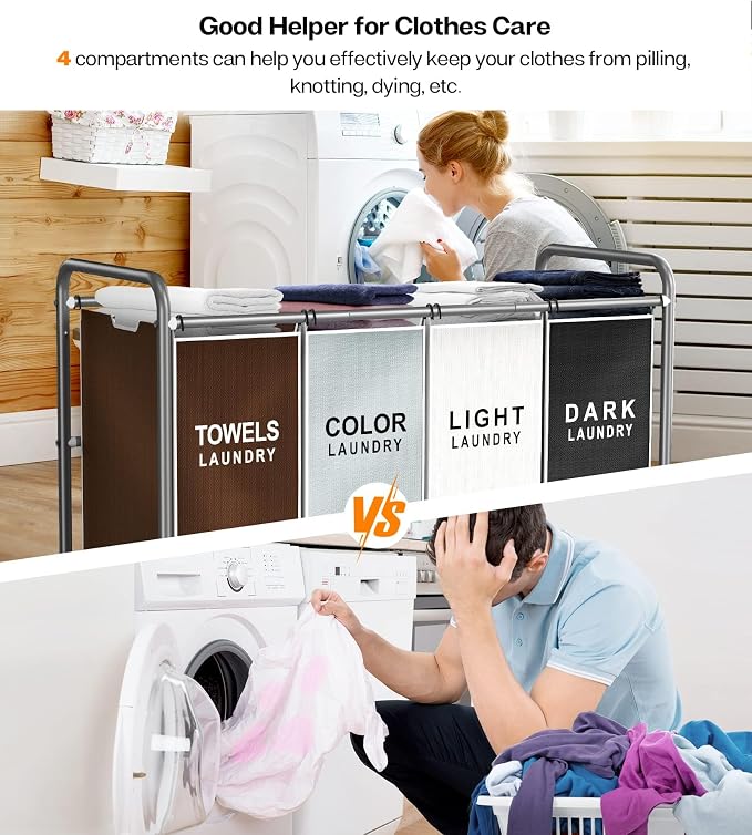 ROMOON Laundry Hamper Sorter Cart: 4-Section Organizer - Image 3