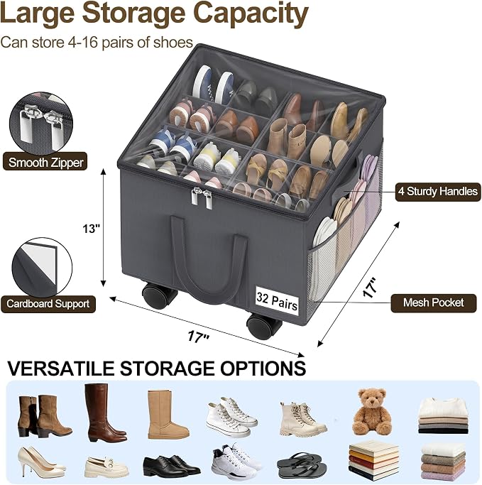 Large Shoe Organizer for Closet, 16 Pairs Shoe Storage Box - Image 4