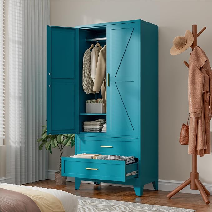 71" Tall Metal Wardrobe Cabinet - Image 2