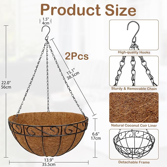 2 Pack 14 inch Metal Hanging Baskets - Image 3