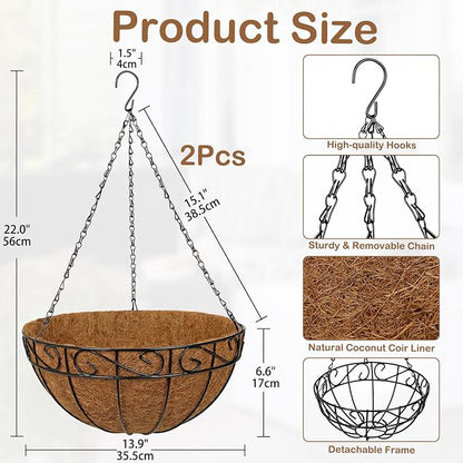 2 Pack 14 inch Metal Hanging Baskets - Image 3