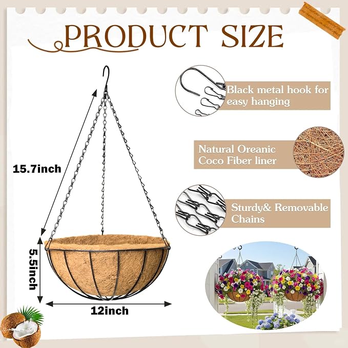 4 Pack 12 inch Hanging Baskets Planter - Image 4