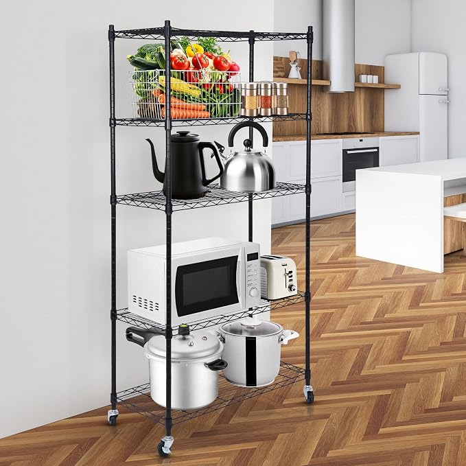 SUPER DEAL Black 5-Shelf Heavy Duty Storage Wire Shelving Unit - Image 2
