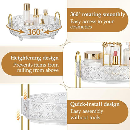 360 Rotating Makeup Organizer for Vanity, 2 Tier Adjustable Perfume Organizer - Image 2