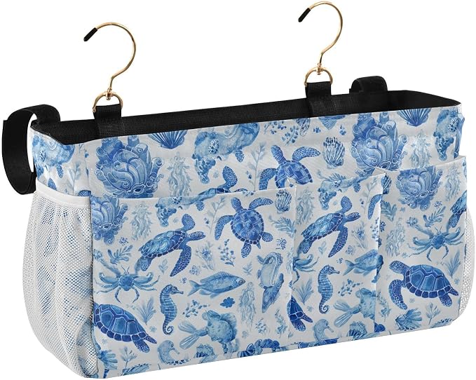 Ink Blue Turtles Fish Crabs Bedside Caddy - Image 2