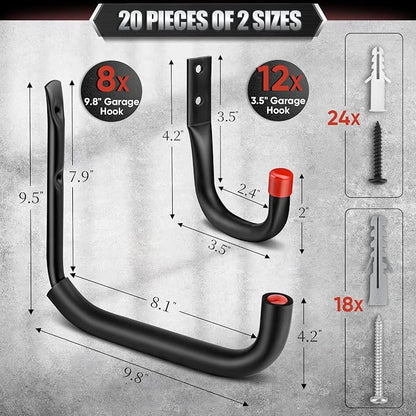 Nacial 20 Pack Garage Hooks Heavy Duty, 9.8" & 3.5" Garage Wall Hook - Image 2