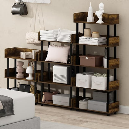 Furinno Turn-N-Tube 4-Tier Toolless Display Rack, Amber Pine/Black - Image 5