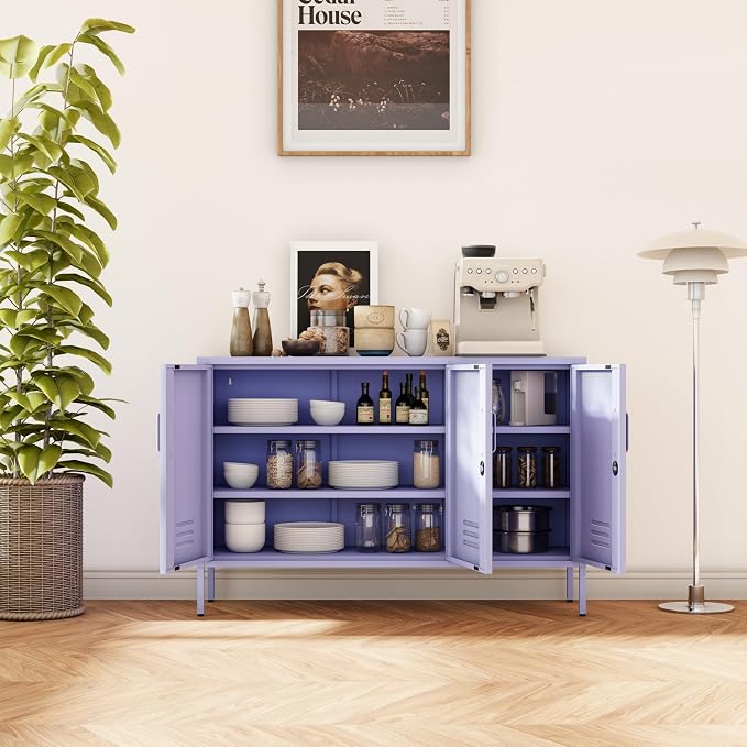 31.5 Inch Tall Lockable Lavender Purple Metal TV Storage Cabinet, Industrial - Image 6