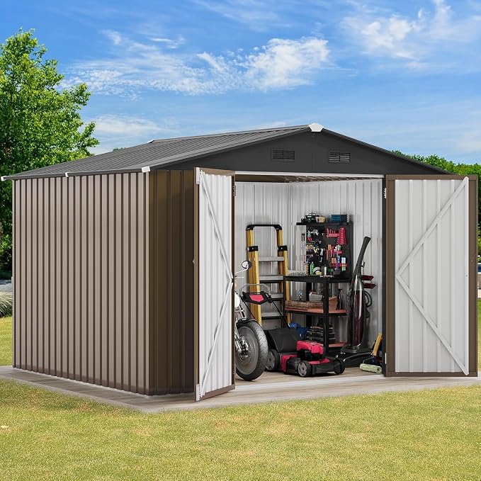 DWVO 10x8ft Outdoor Storage Shed, Large Metal Tool Sheds, Heavy Duty Storage by DWVO