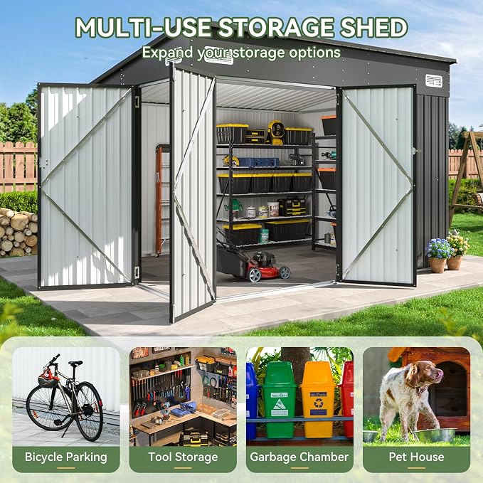 Aoxun 9.4'x7.3' Triple Door Shed Outdoor Storage Shed - Image 6