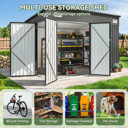 Aoxun 9.4'x7.3' Triple Door Shed Outdoor Storage Shed - Image 6