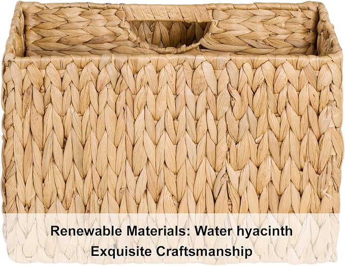 StorageWorks Hand-Woven Divided Magazine Basket, Rattan Magazine Holder - Image 4