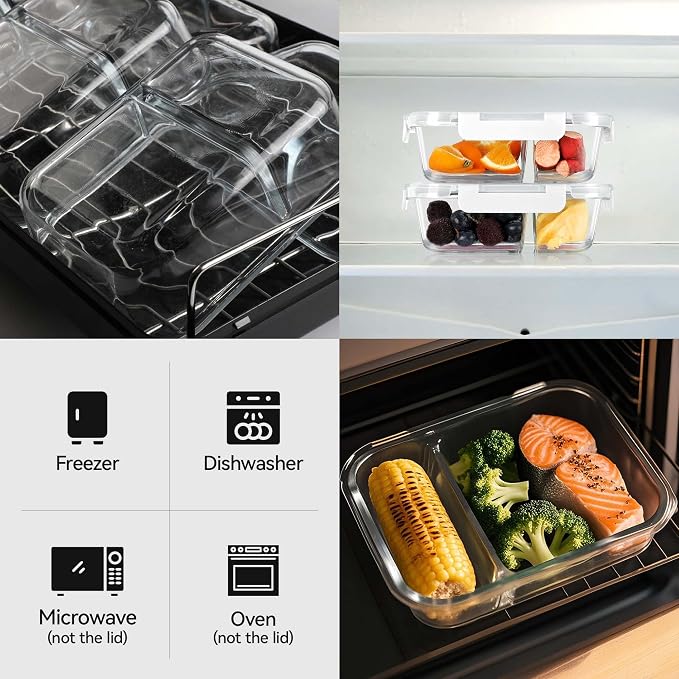 BAYZZ 5 Pack 35 Oz Glass Meal Prep Containers 2 Compartments, Glass Storage - Image 3