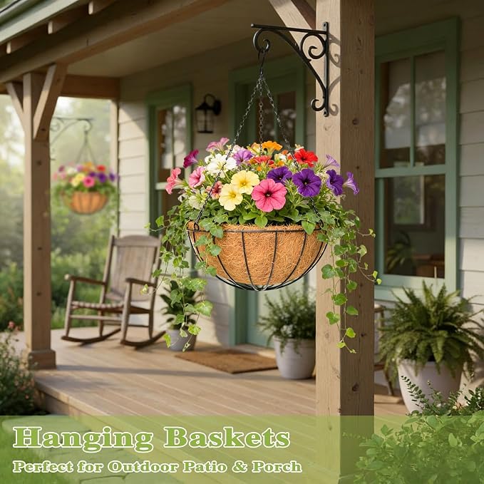 4 Pack 16 Inch Hanging Planters Outdoor Metal Hanging Flower Baskets - Image 7