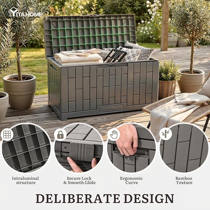 YITAHOME 60 Gallon Outdoor Storage Box, Waterproof Resin Deck Box - Image 3