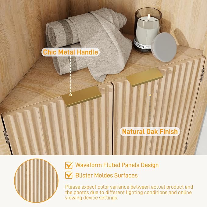 Vabches Corner Bathroom Cabinet, 64 Inch Tall Modern Fluted Corner Cabinet - Image 7