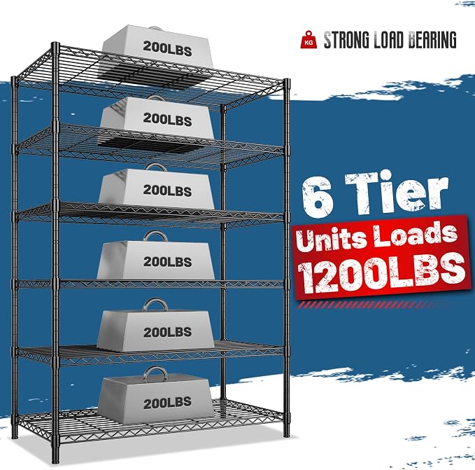 6Tier Metal Shelving Unit Storage Shelves. 1200LBS Wire Shelving Rack Heavy Duty - Image 6