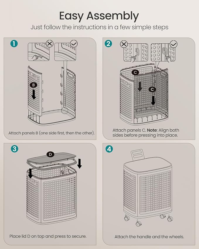 SONGMICS Laundry Hamper with Wheels, Plastic Laundry Basket, 19.8 Gallons - Image 7